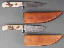 LOT OF 2 LONE WOLF DAMASCUS STEEL KNIVES W SHEATH