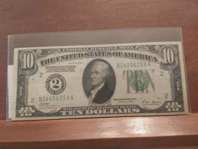 1928A $10. REDEEMABLE IN GOLD FEDERAL RESERVE NOTE NEW YORK AU