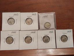 LOT OF 7 MERCURY DIMES BU