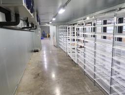 walk-in cooler w/ 12) glass doors & racks, includes door & refer coil