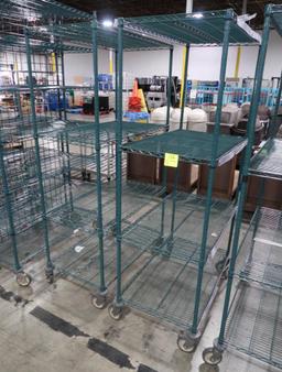 wire shelving units, epoxy coated, on casters