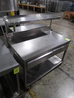 Belshaw sugaring table, w/ over & undershelves, on casters
