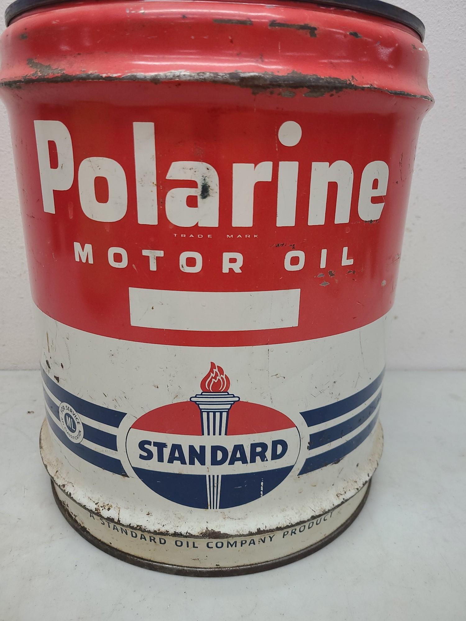 Polarine 5 Gallon Oil Can, Shell 5 Gallon Gas Can.