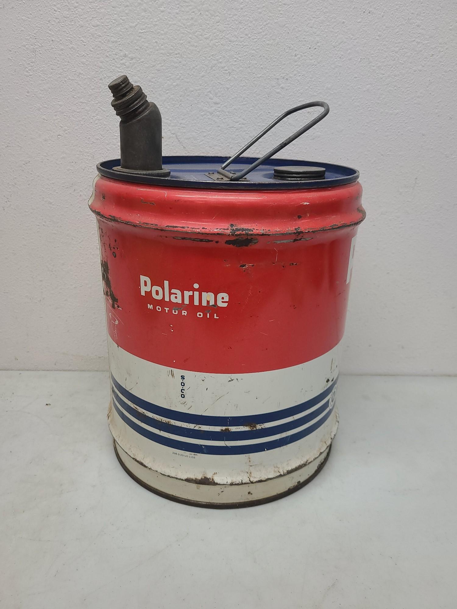 Polarine 5 Gallon Oil Can, Shell 5 Gallon Gas Can.