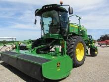 4673 W235 JOHN DEERE SELF PROPELLED SWATHER C/A W/994 JOHN DEERE DISC MOWER HEAD 14' FT 520/85R38 20