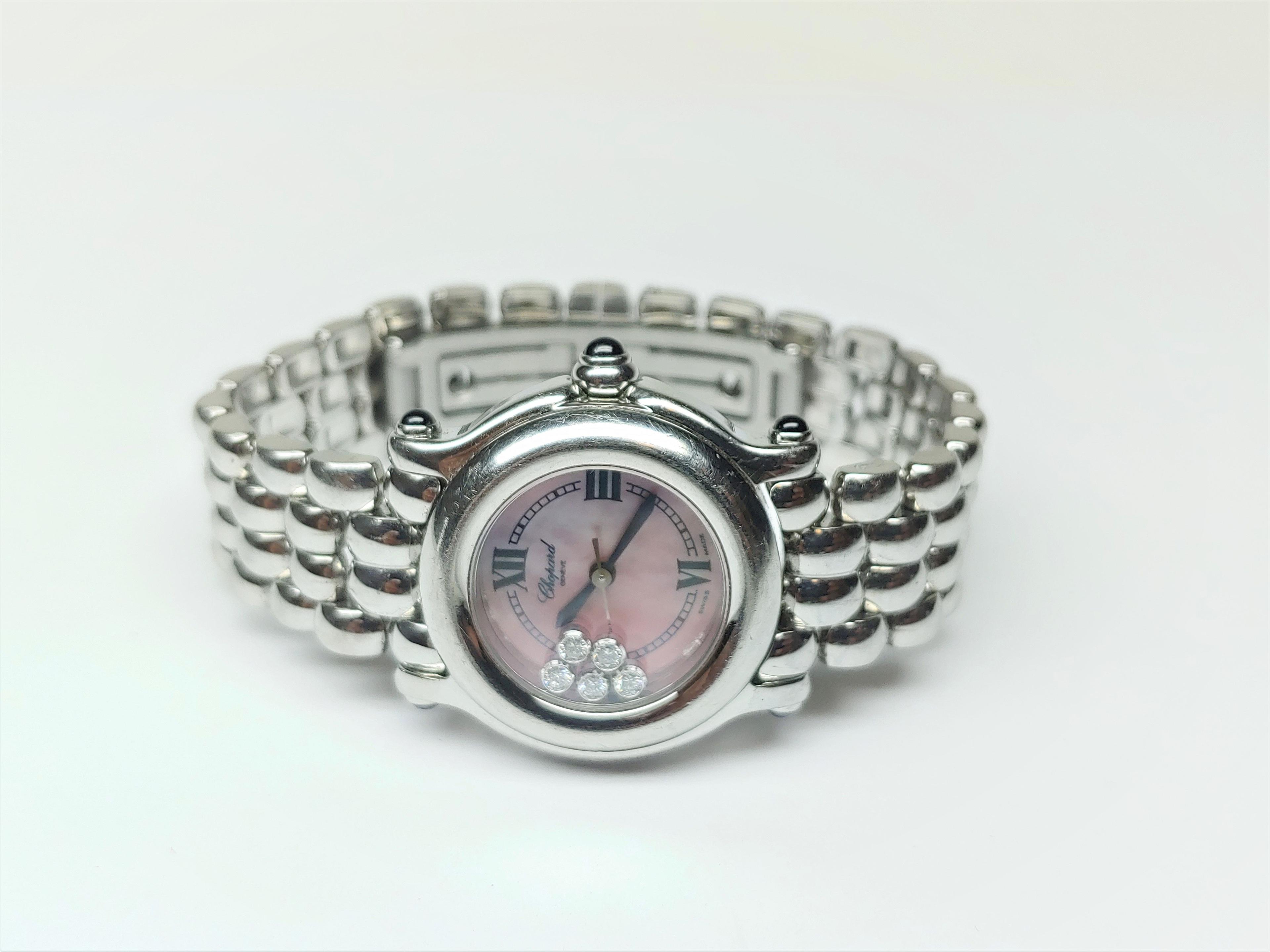 Womens Chopard Happy Sport Pink Mother of Pearl Dial Diamond Watch With BoxRet. $6999.