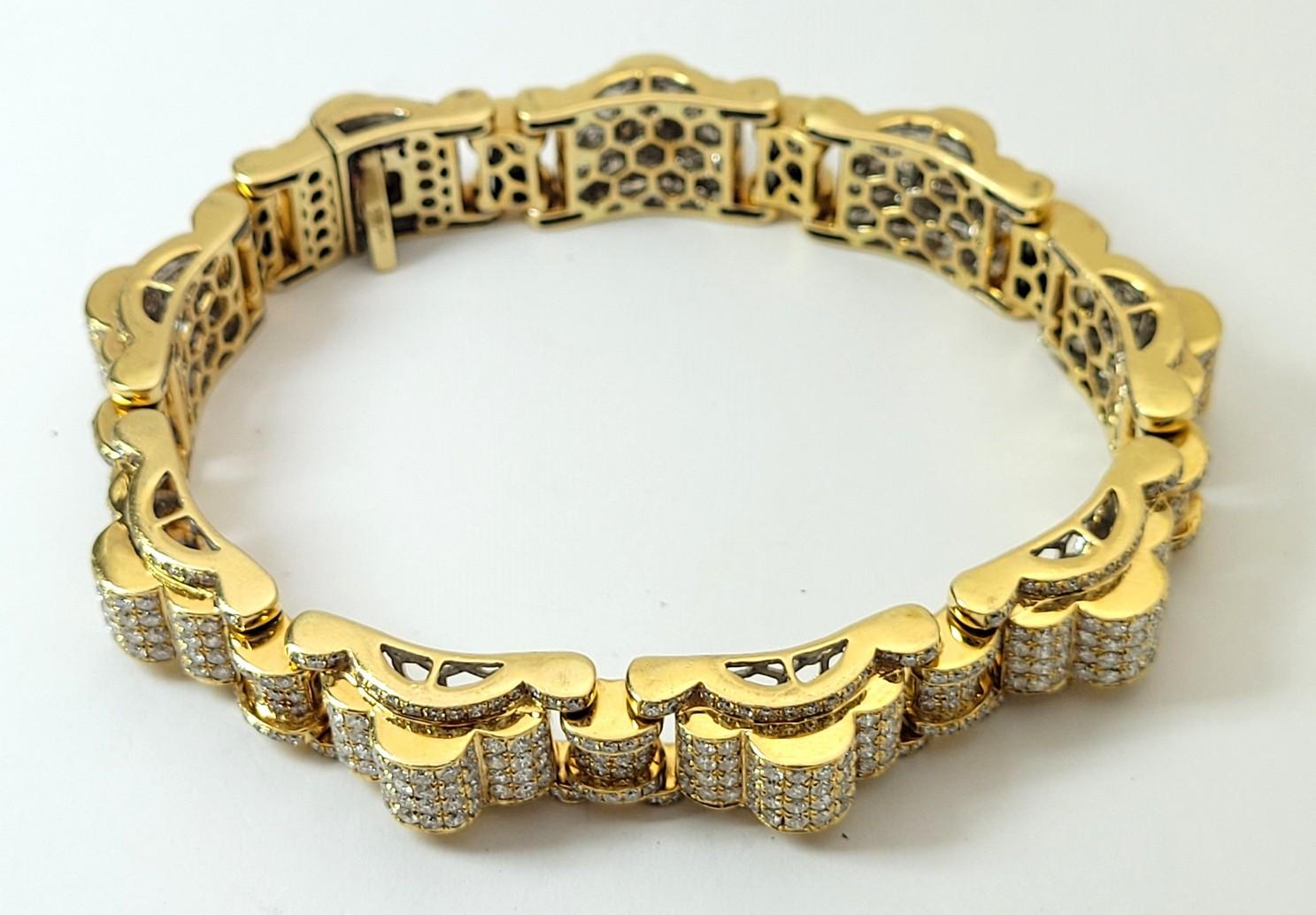 Mens Diamond 14k Yellow Gold Paved Diamond Bracelet