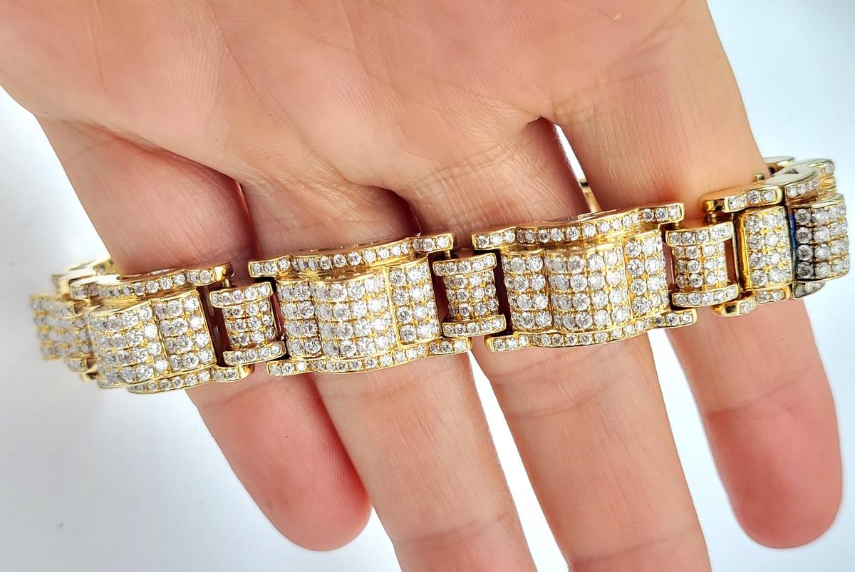 Mens Diamond 14k Yellow Gold Paved Diamond Bracelet