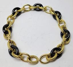 David Yurman 18K Yellow Gold Hematite 17 mm Link Necklace