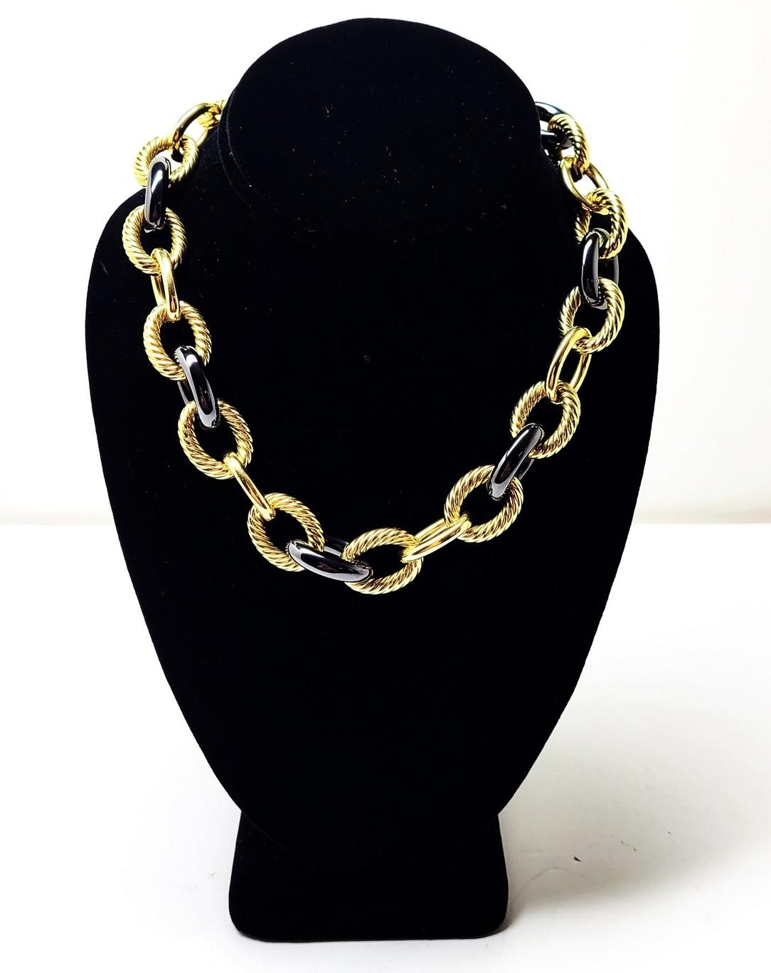 David Yurman 18K Yellow Gold Hematite 17 mm Link Necklace