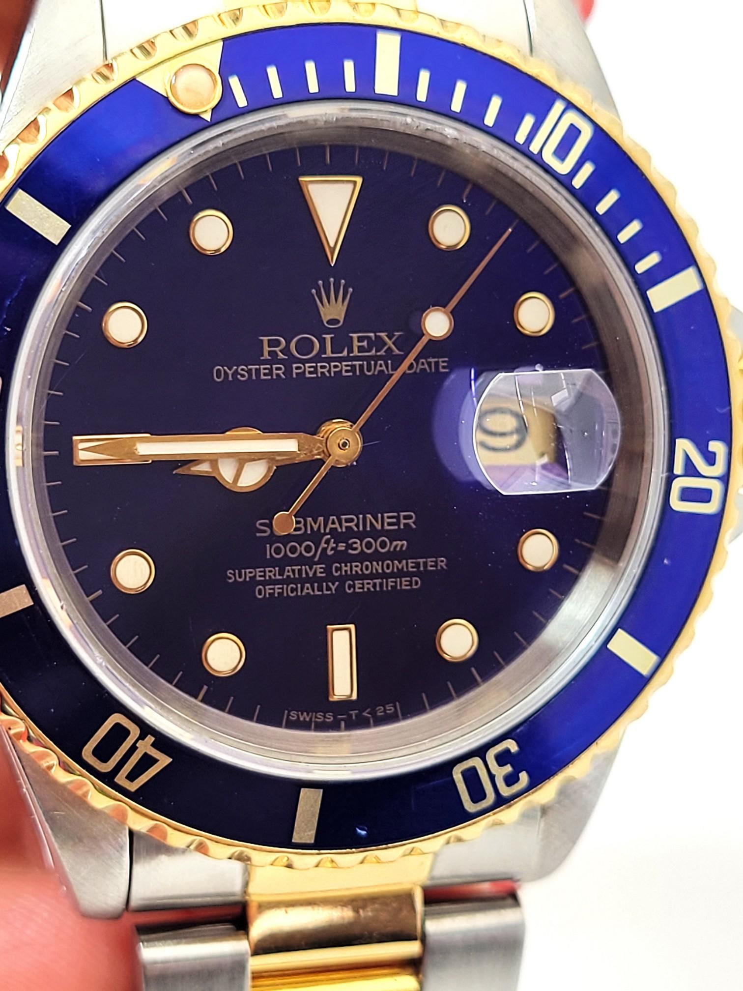 Mens ROLEX Two Tone Blue Face 18k & ST. Steel Submariner Watch