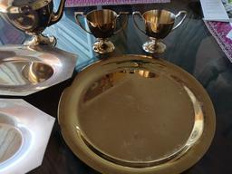 Vintage Gold Plate Set / 7Pcs Set Gold Serving Trays