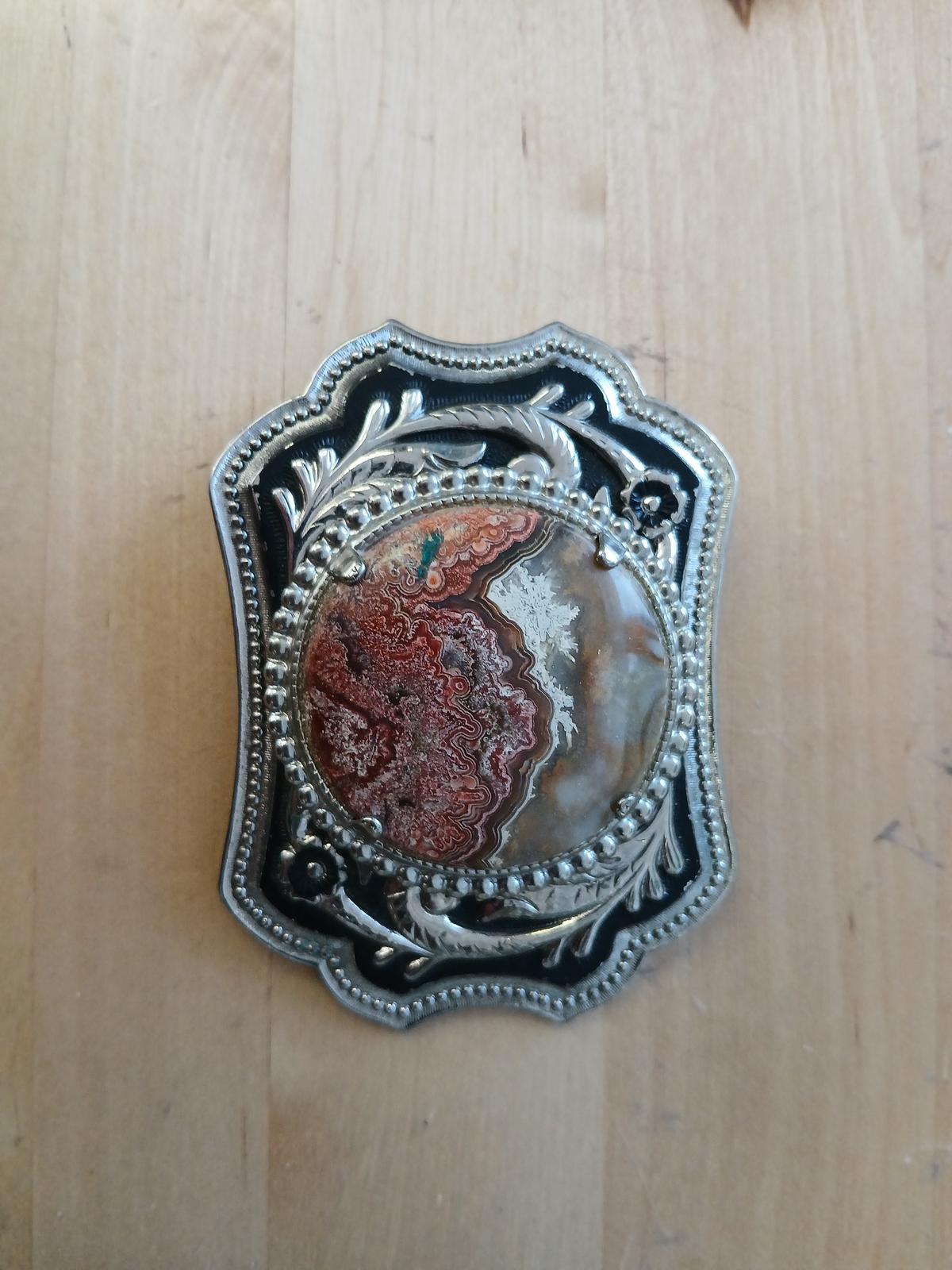 Silver & Stone Belt Buckle / Cowboy Belt Buckle