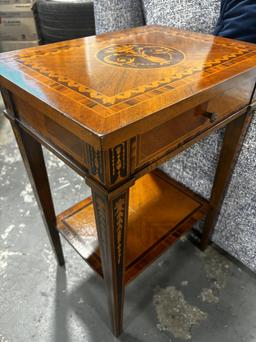 Antique Inlaid Wood Table W/ Brass Accents