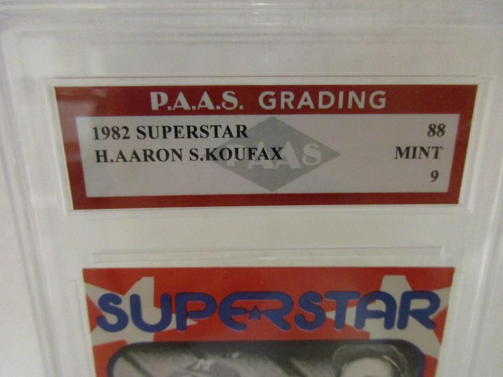 Hank Aaron Sandy Koufax 1982 Superstar #88 graded PAAS Mint 9