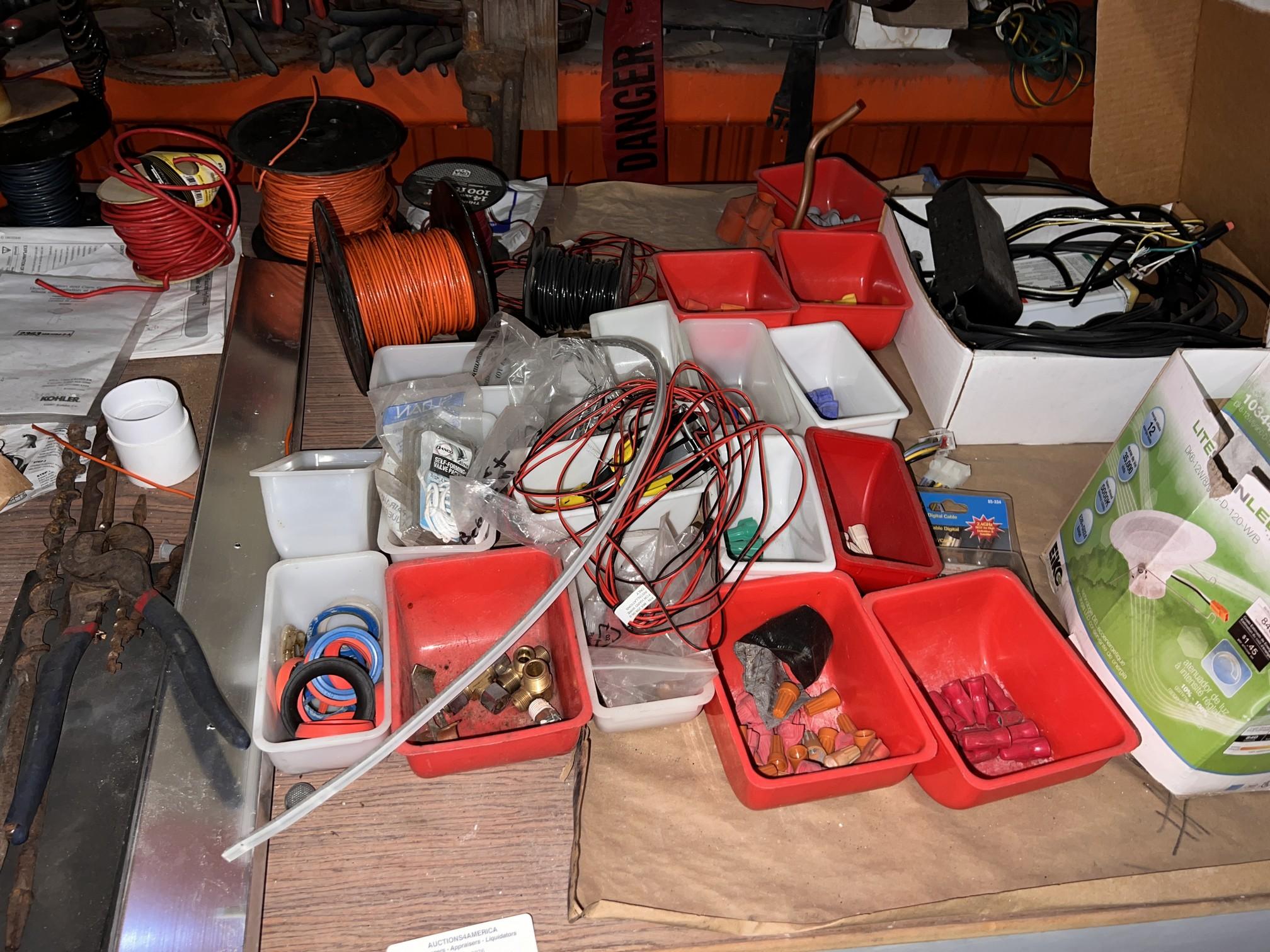 lot Spools of Wire on Shop Table on Casters