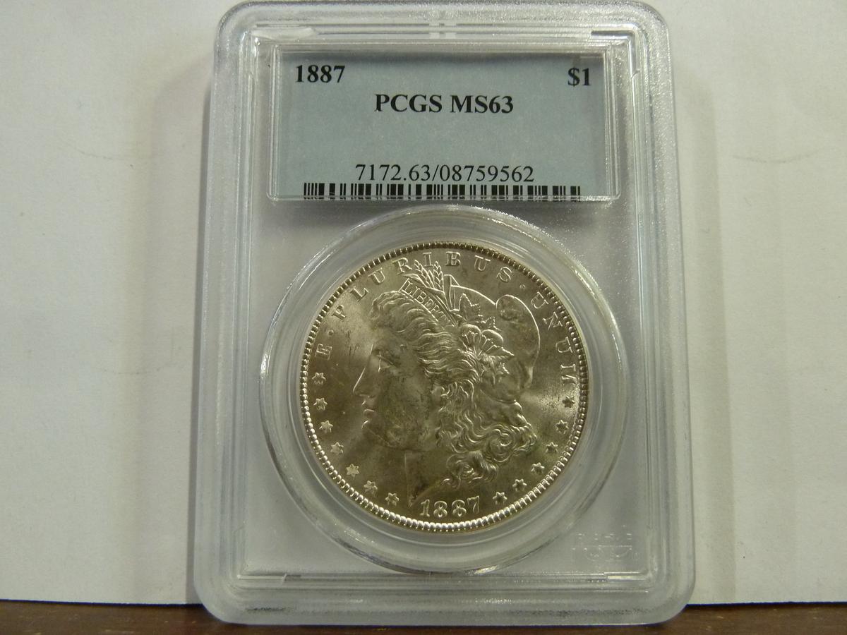 PCGS GRADED MS63 1887 MORGAN SILVER DOLLAR