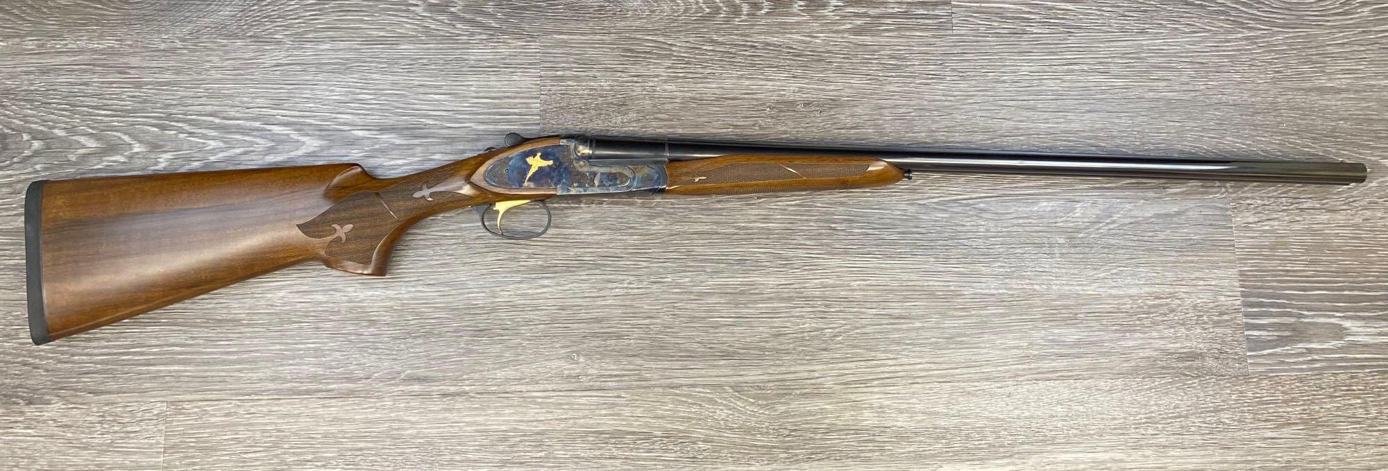 ENGRAVED/GOLD GAME BIRD-INLAID L.C. SMITH/MARLIN FIREARMS CO. DELUXE SXS 28 GA. SHOTGUN.