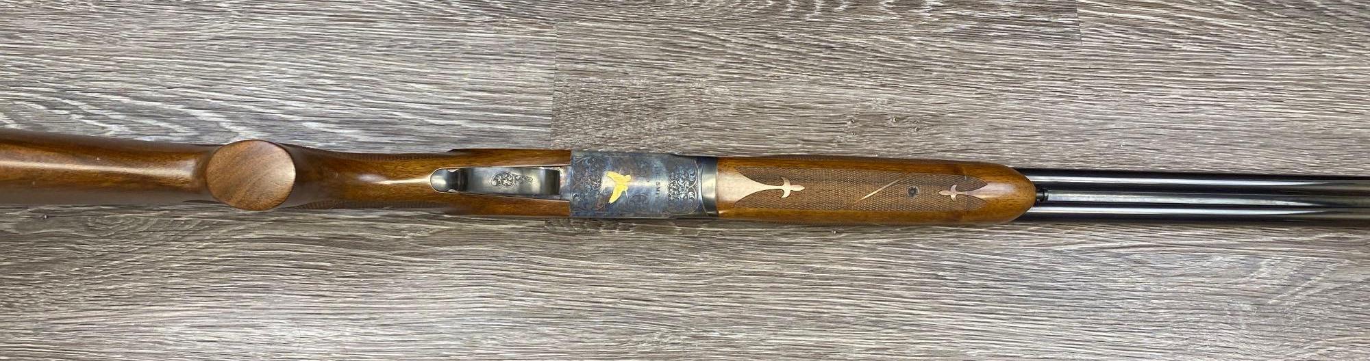 ENGRAVED/GOLD GAME BIRD-INLAID L.C. SMITH/MARLIN FIREARMS CO. DELUXE SXS 28 GA. SHOTGUN.