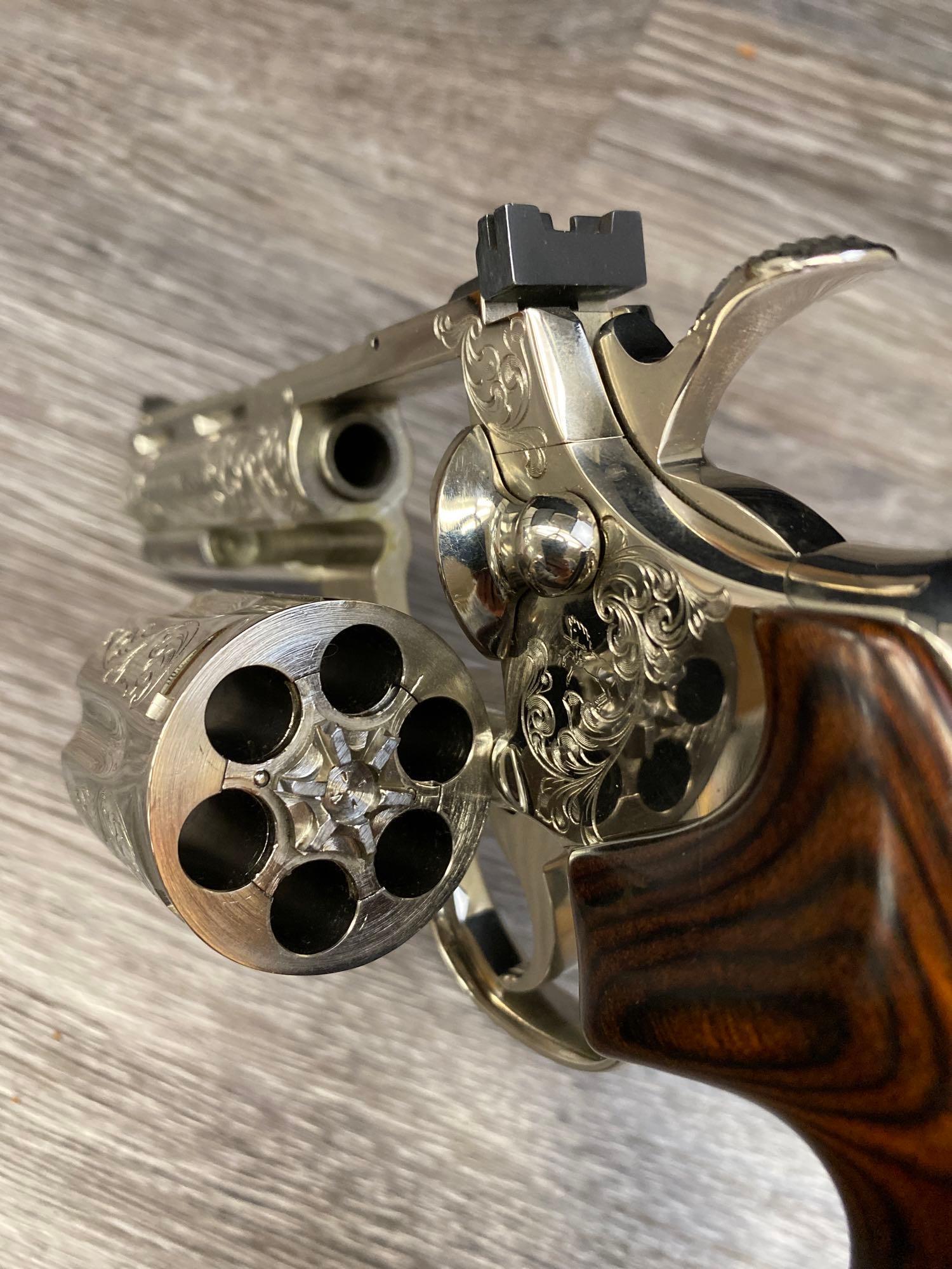 FACTORY "B" ENGRAVED COLT PYTHON .357 MAGNUM NICKEL W/CUSTOM INLAYED GRIPS