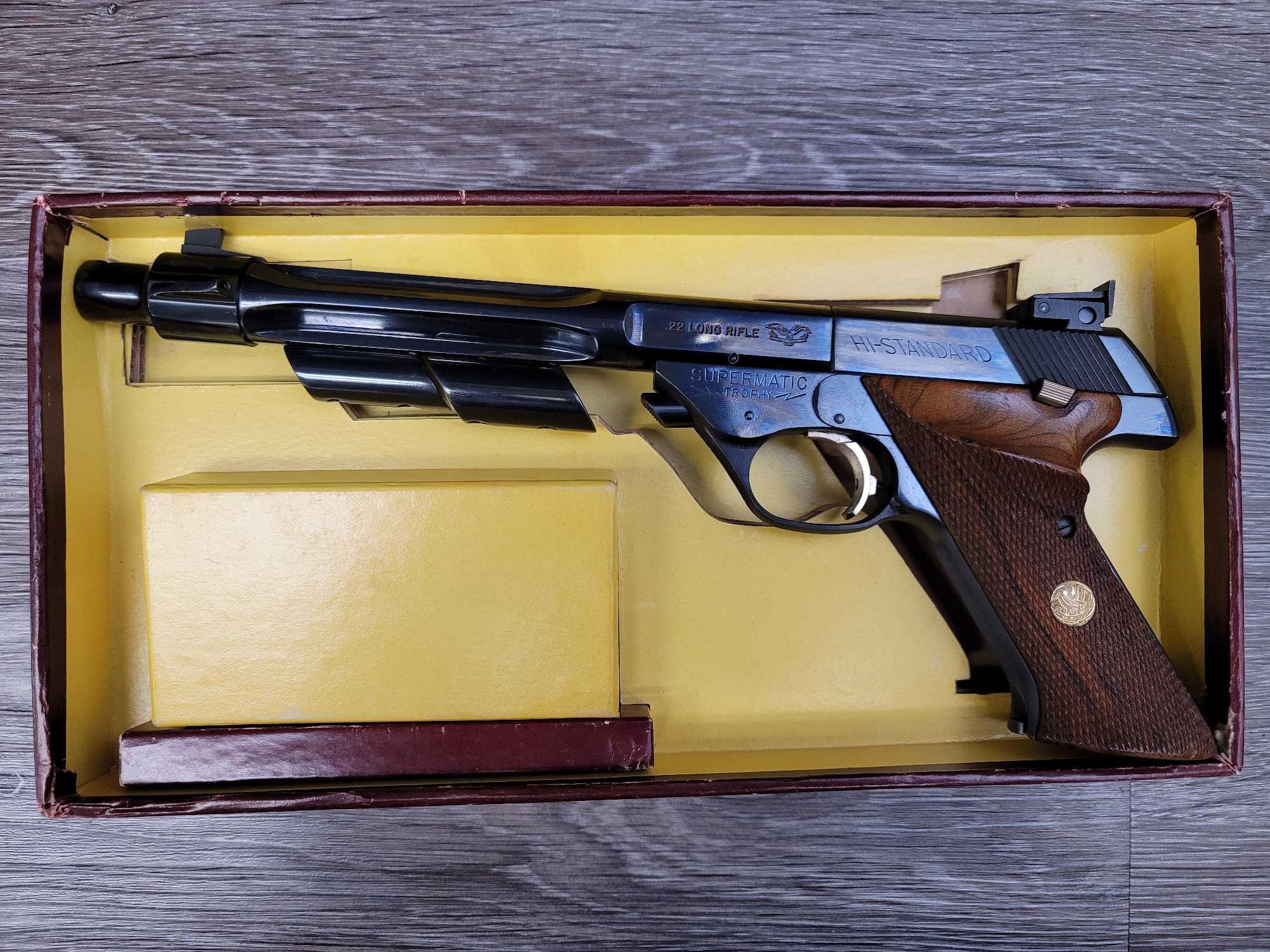 HIGH STANDARD SUPERMATIC TROPHY MODEL104 .22 LR SEMI-AUTO TARGET PISTOL W/BOX & EXTRA MAGAZINE