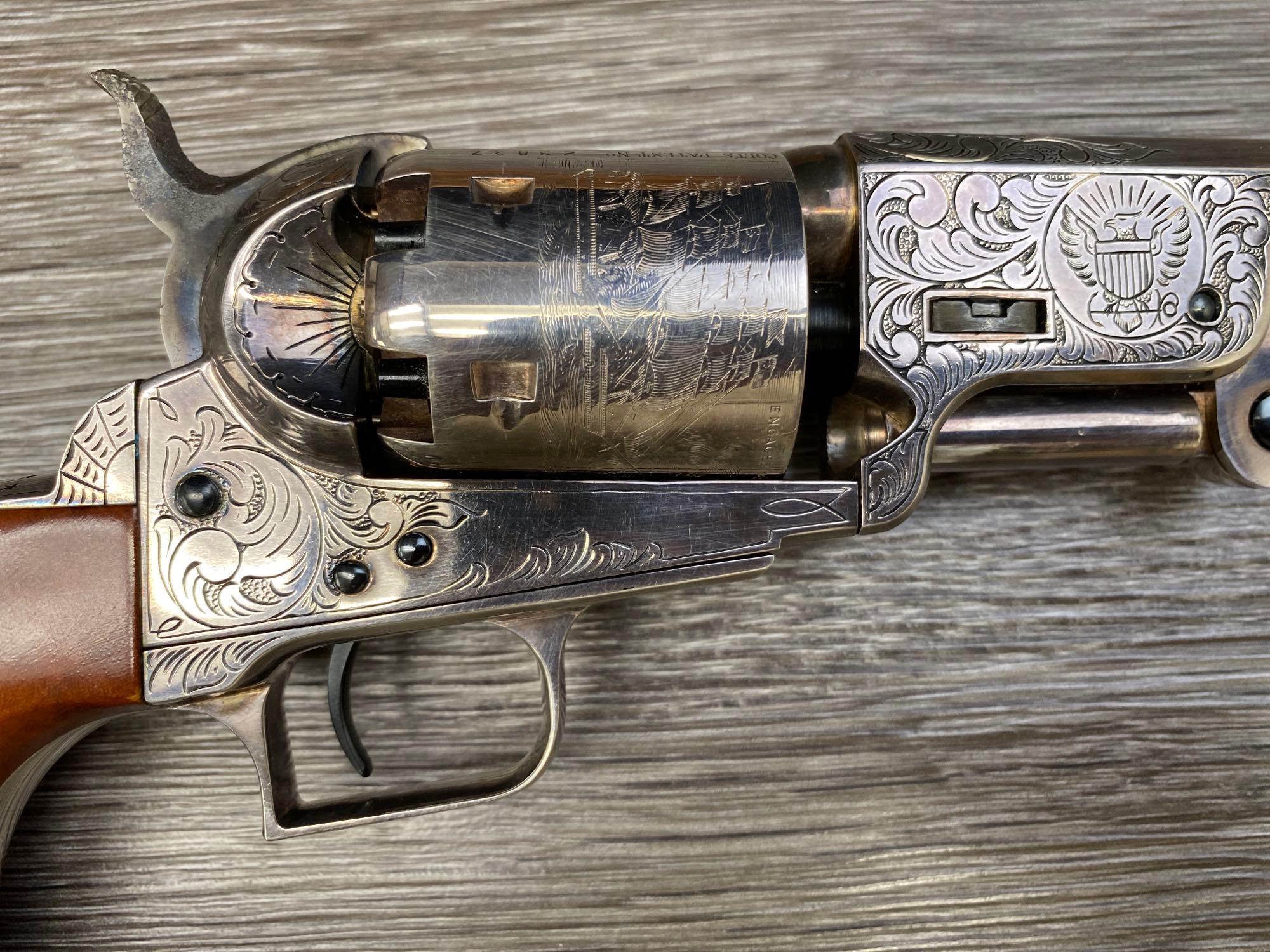 1 OF 100 CASED, ENGAVED, SILVER-PLATED U.S. NAVY COMMEMORATIVE COLT M-1851 .36 CAL. REVOLVER