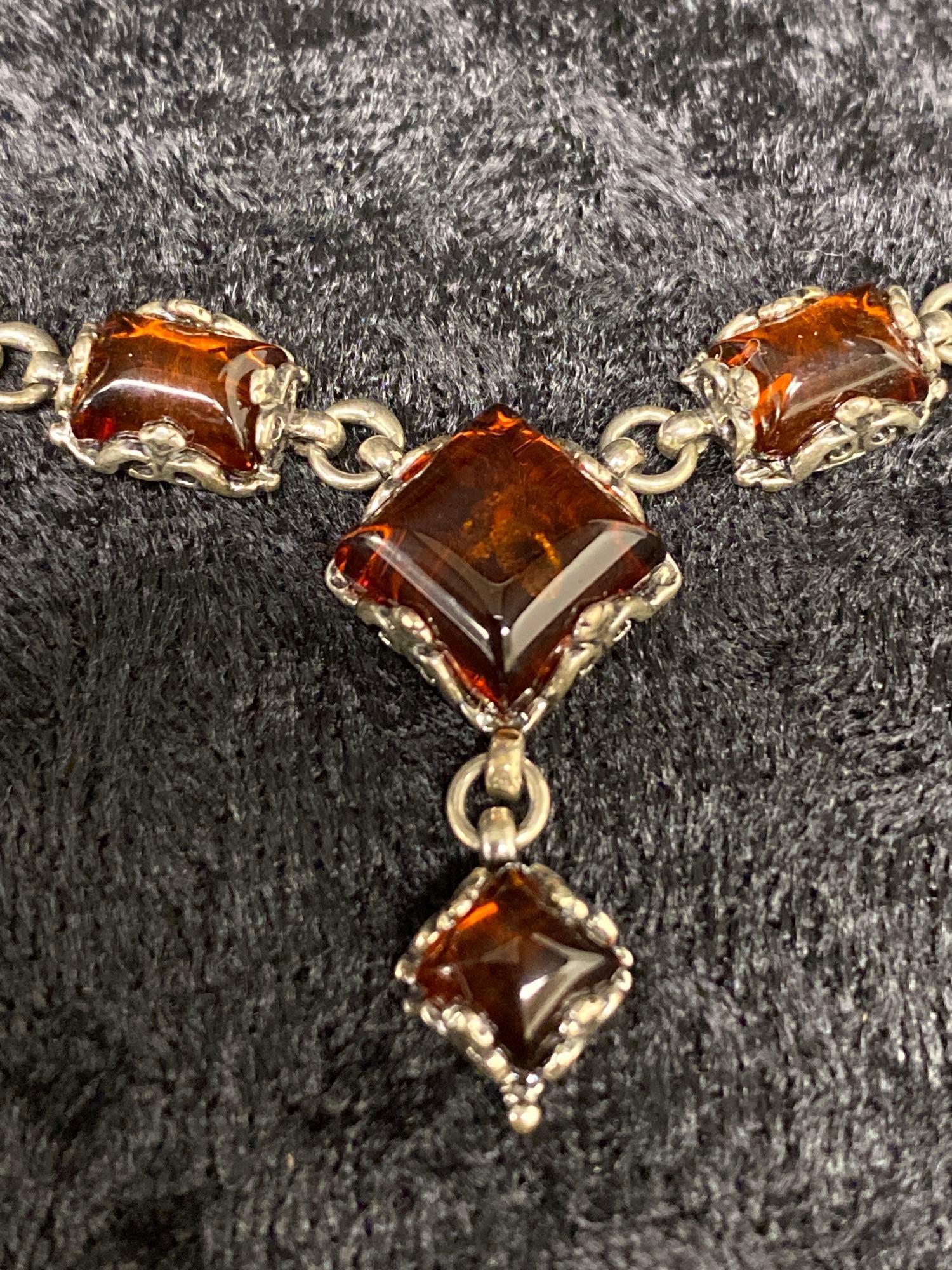 Shaped Amber Necklace in Sterling Silver