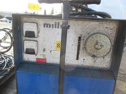 MILLER CP-25 TS 3 PHASE WELDER, MILLERMATIC 30E WIRE FEEDER W/ LEADS, BERNARD GUN, & WELDING CART