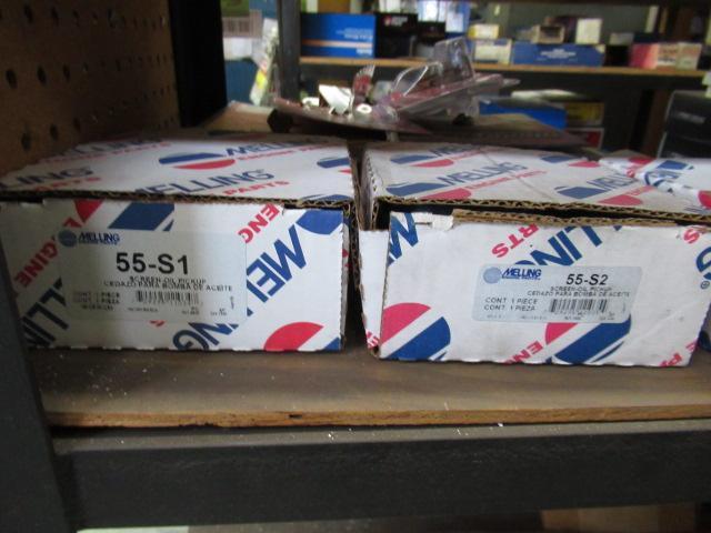 CONTENTS OF SHELF - ASSORTED PISTONS, PISTON RINGS, & OIL PICKUPS