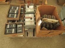 LOW VOLTAGE CIRCUIT BREAKER, (3) POWERBREAK INDUSTRIAL CIRCUIT BREAKERS, & ASSORTED ELECTRICAL