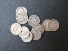 (10) 1920's Mercury Dimes