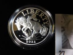 2022 P American Liberty Silver Medal in original box of issue. Contains One Ounce of Proof Struck .9