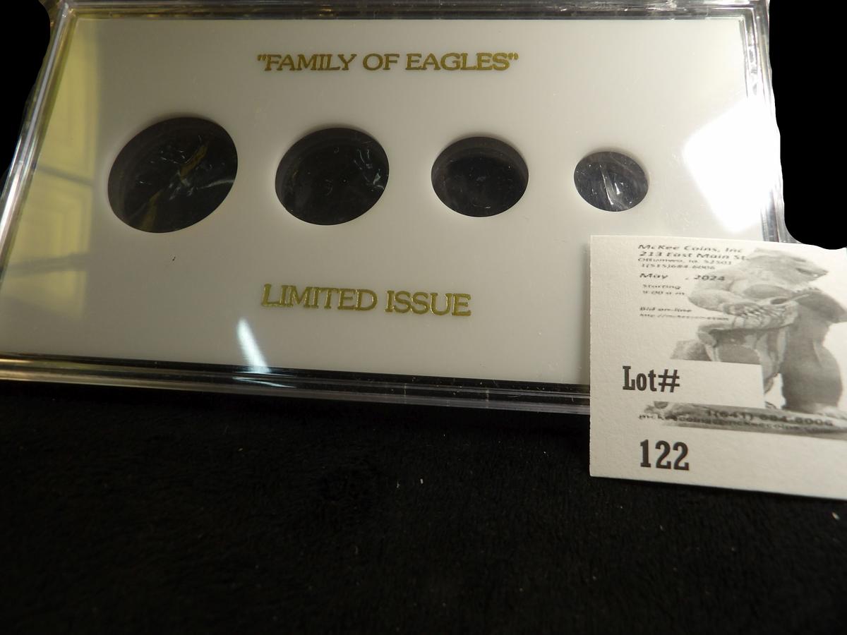 "Family of Eagles", "Limited Issue", rev. "United States Gov't Gold", "$50 $25 $10 $5 ". Capital sty