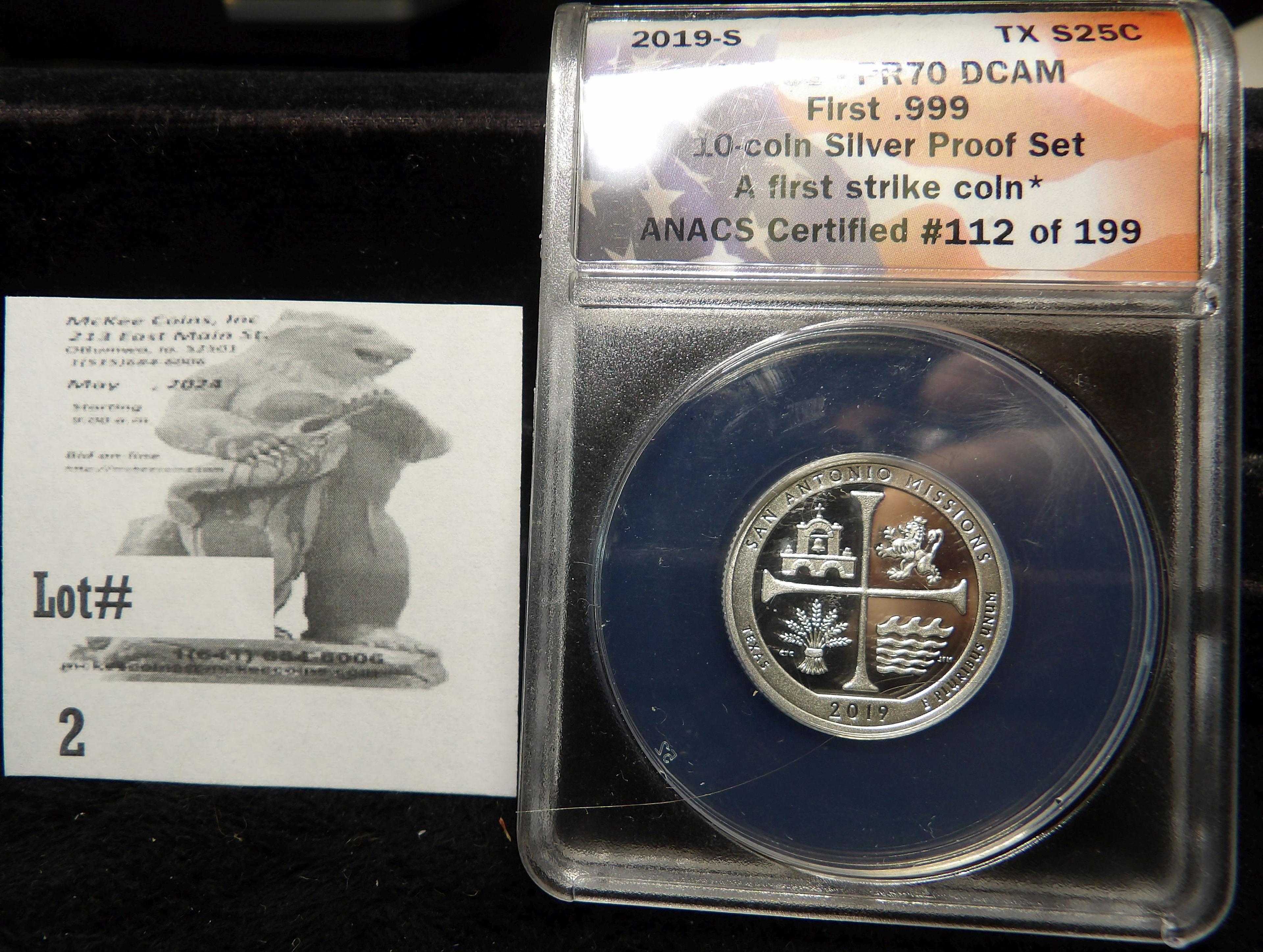 2019 S Silver Texas Statehood Quarter ANACS slabbed PR70 DCAM First .999 ANACS certified #112 of 199