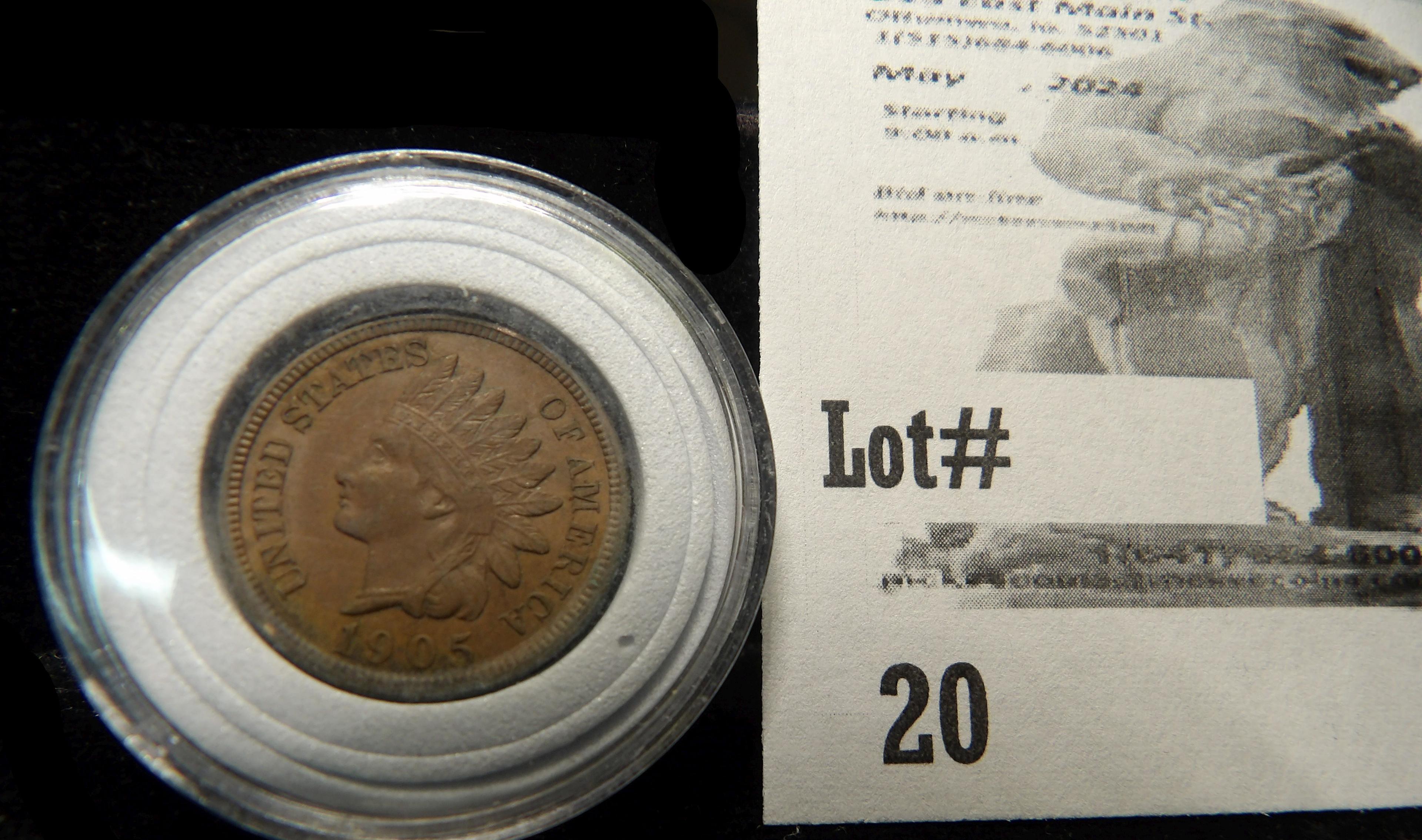 1905 Indian Cent, encapsulated, High grade EF-AU.