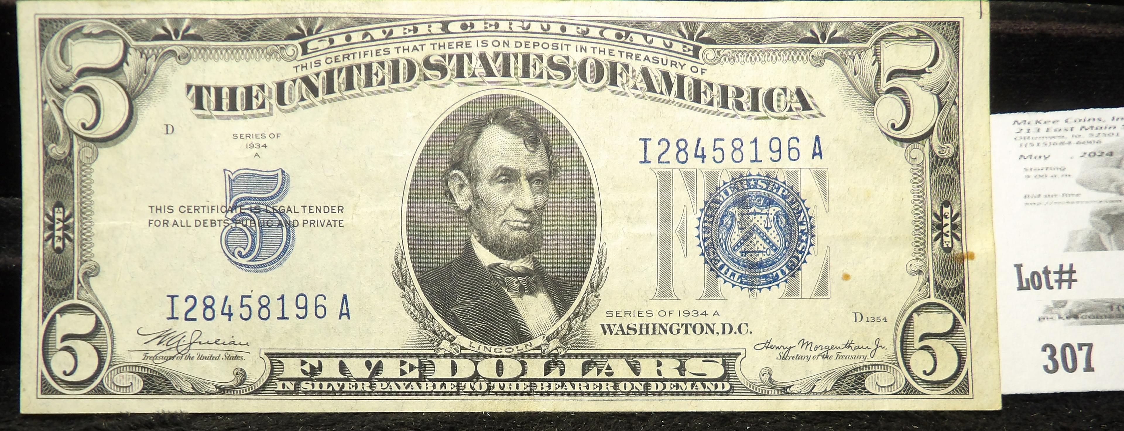 Series 1934A $5 Silver Certificate.