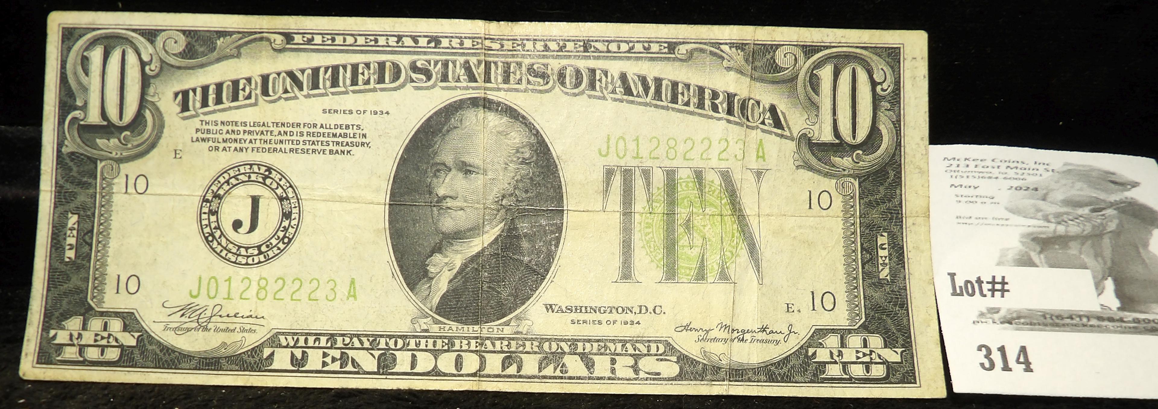 Series 1934 $10 Federal Reserve Note.