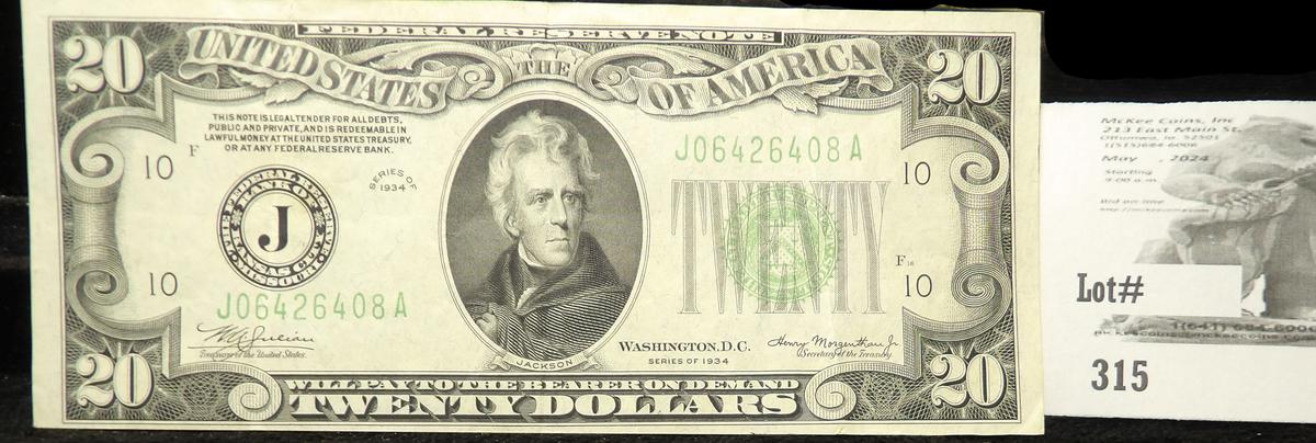 Series 1934 $20 Federal Reserve Note.