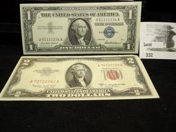 Series 1957 U.S. One Dollar Silver Certificate, CU & Series 1953B $2 U.S. Note, Red Seal.