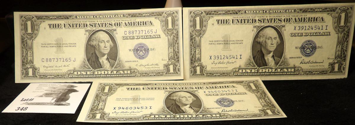 (3) $1 Silver Certificates, (2) Series 1935F & (1) Series 1935G, all High grades.