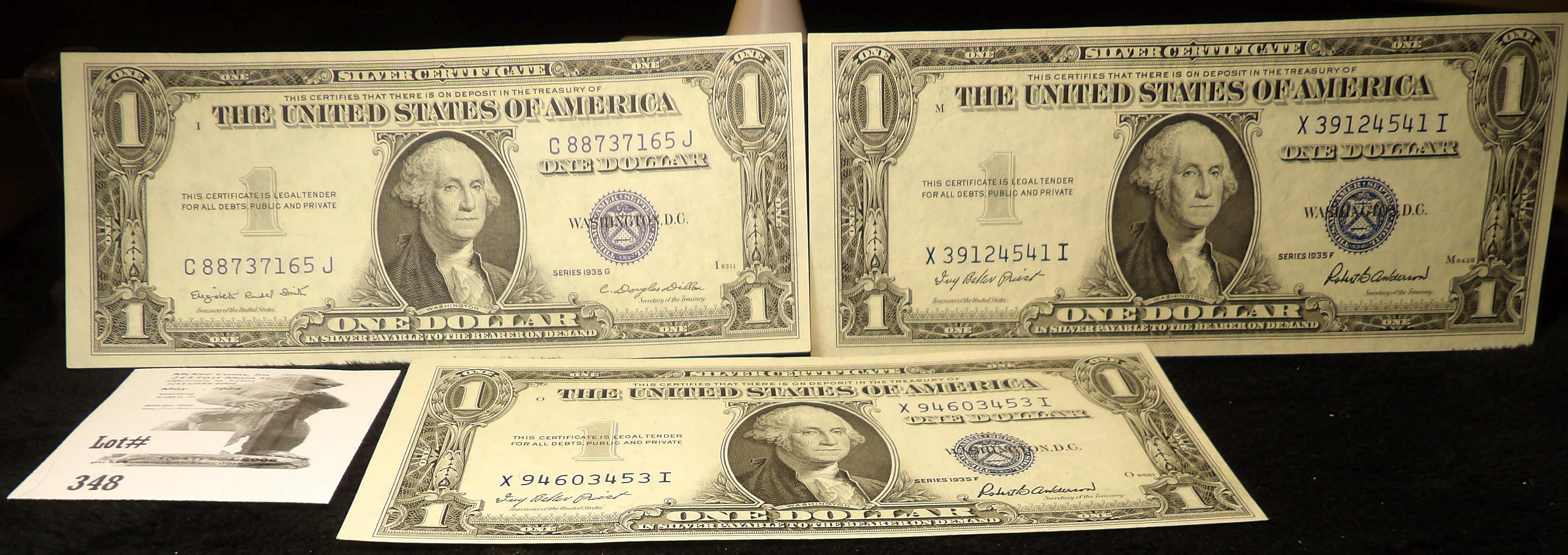 (3) $1 Silver Certificates, (2) Series 1935F & (1) Series 1935G, all High grades.