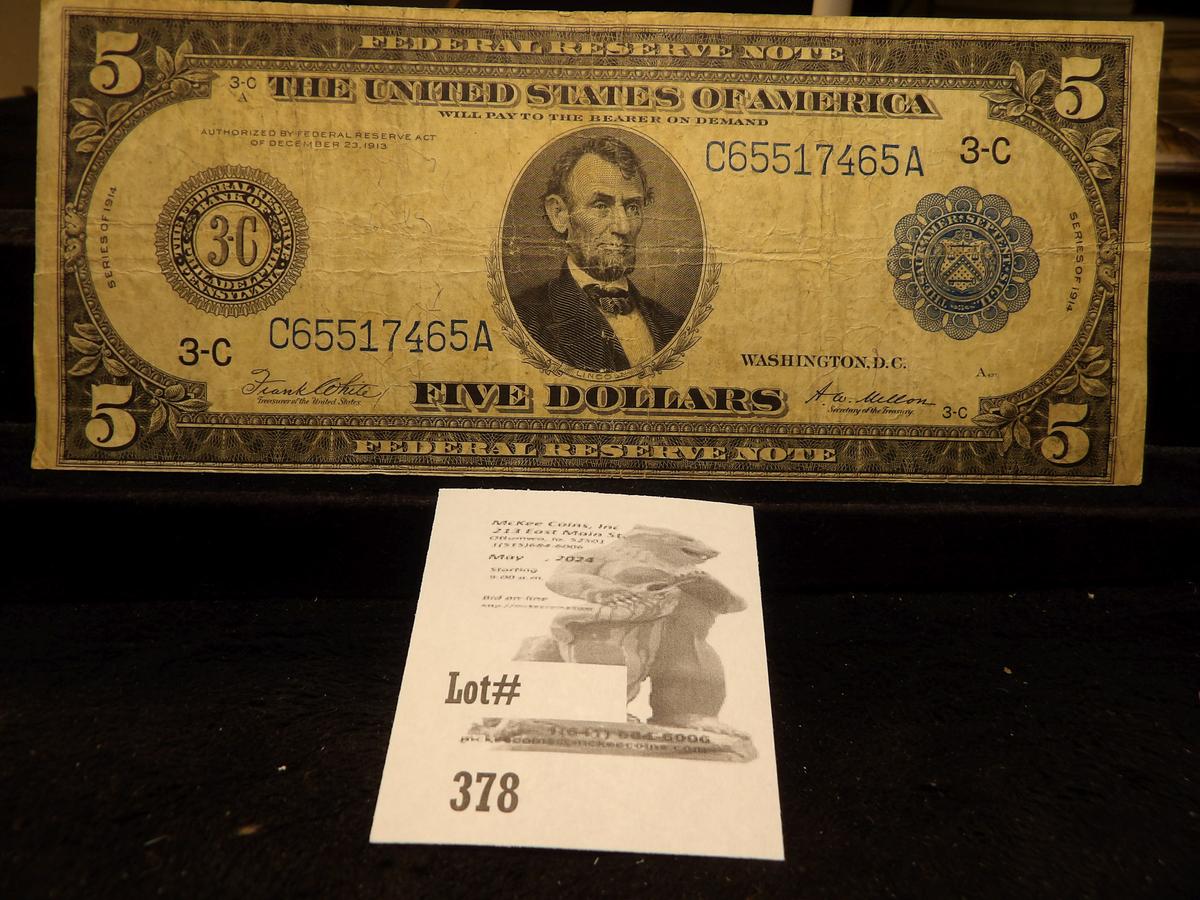 From our March, 2014 Coin Auction comes Series 1914 $5 Federal Reserve Note, 3-C Bank of Philadelphi