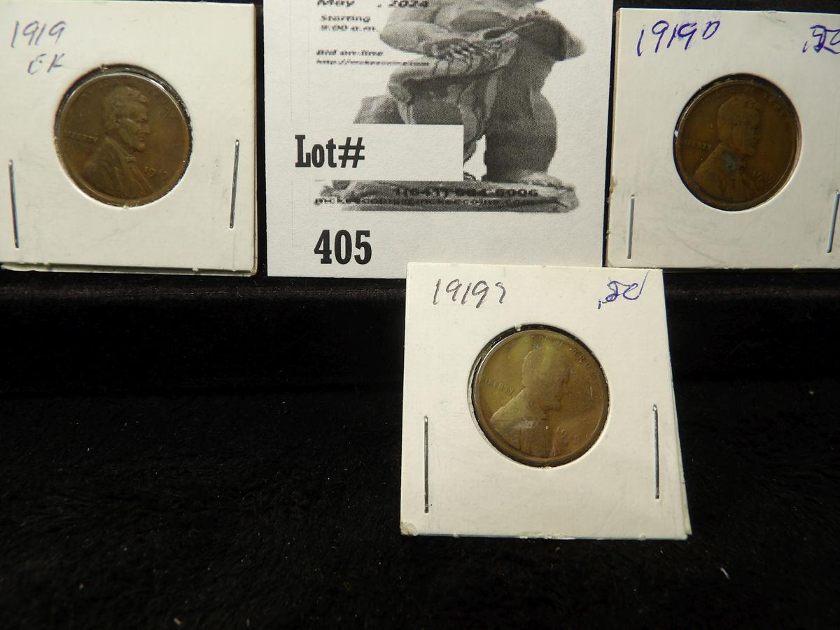 1919, 19D & 19S Lincoln Head Cents G-VF.