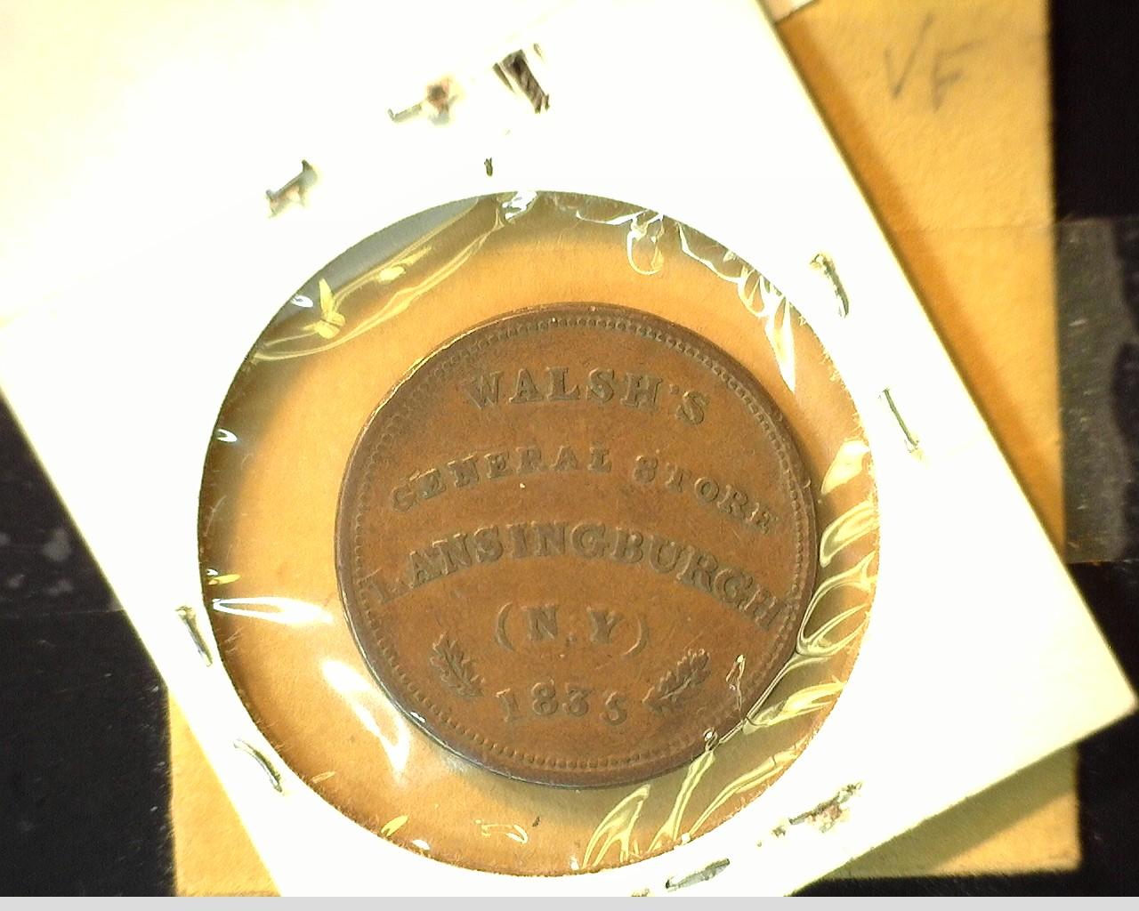 1835 Hard Times Token Walsh's General Store Lansingburgh NY. Speed the Plough it Feeds All.