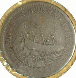 1841 Hard Times Token, Webster, Van Burren Metalic Currency.