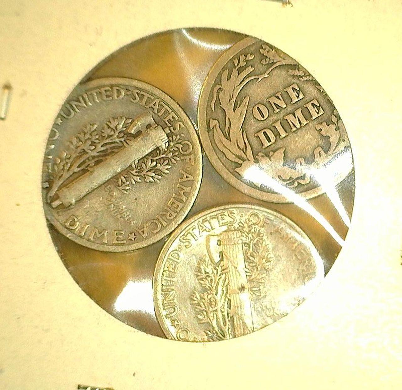 (3) Silver Dimes: 1912 P, 1929 S, & 1944 P. All carded together.