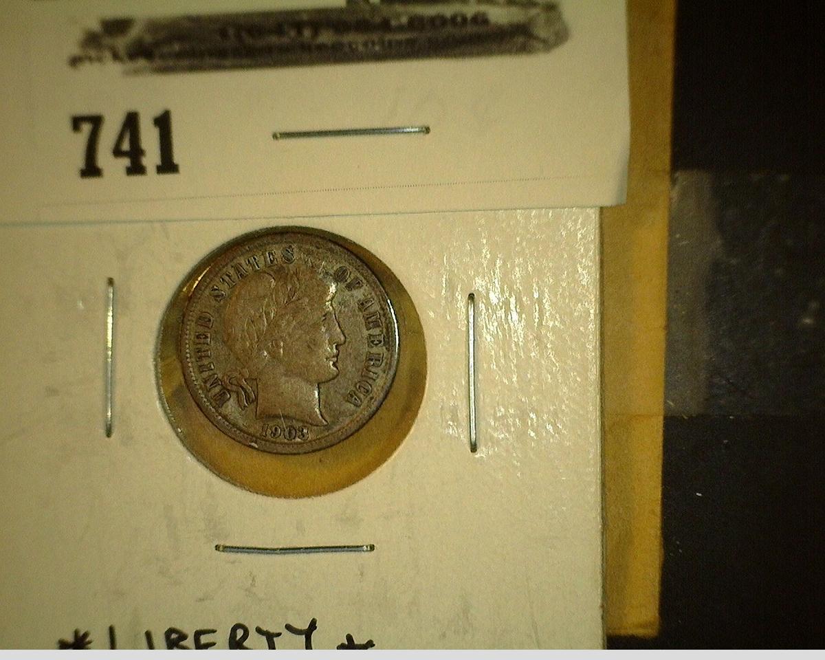 1903 P Barber Dime, Full Liberty, carded.