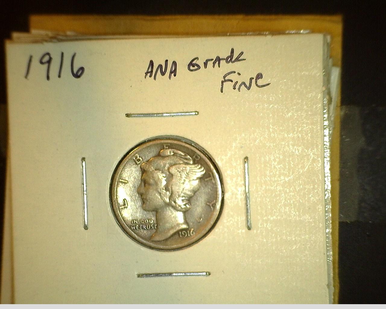 Mercury Dime Lot: 1916 P Fine, 1916 S VG, 1917 P F-VF, 1917 D VG, 1917 S VG, 1918 P Fine, 1918 D VG,