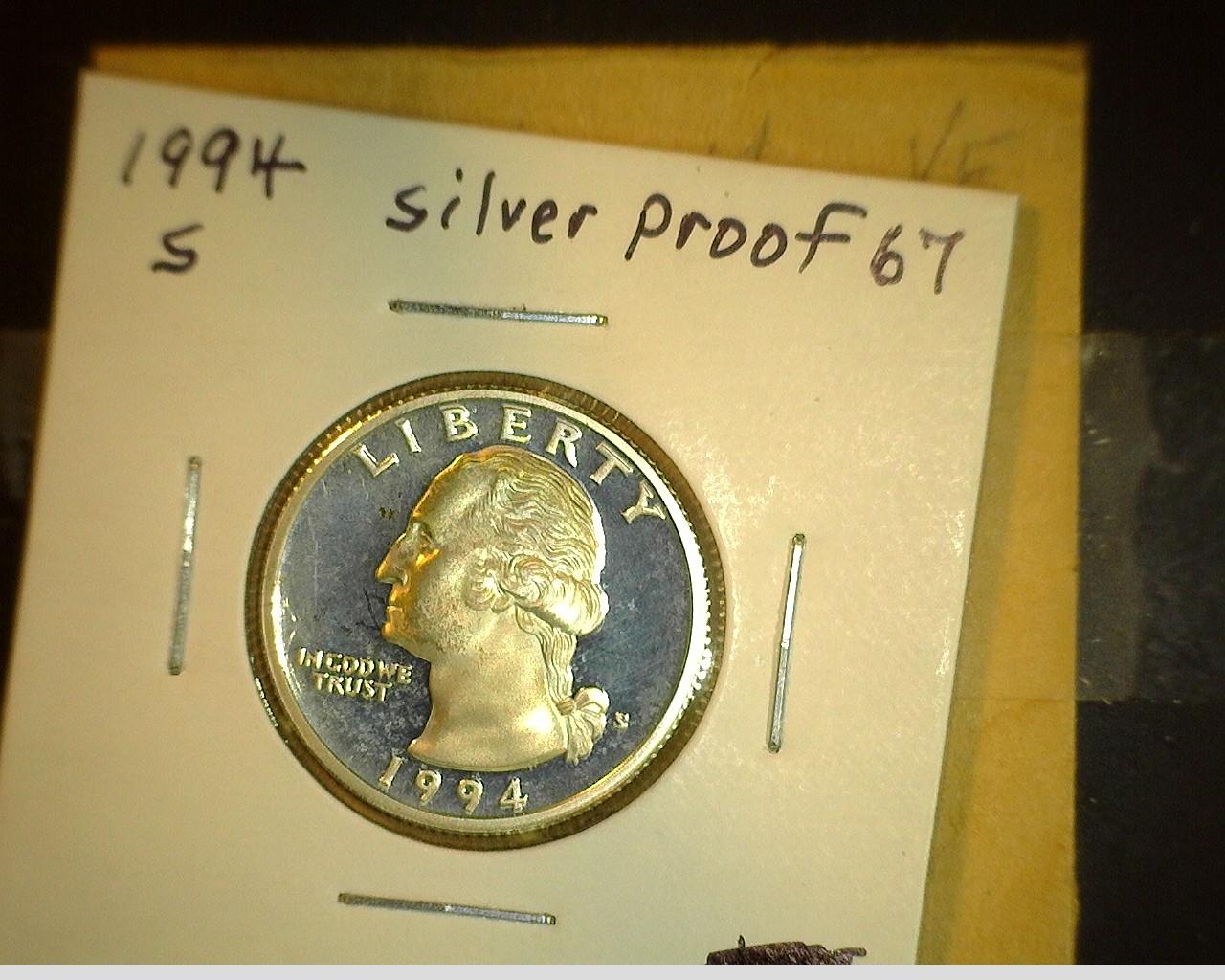 Six Proof 90% Silver Quarters: 1958 P, 62 P, 63 P, 92 S PF68, 93 S PF68, & 94 S PF67.