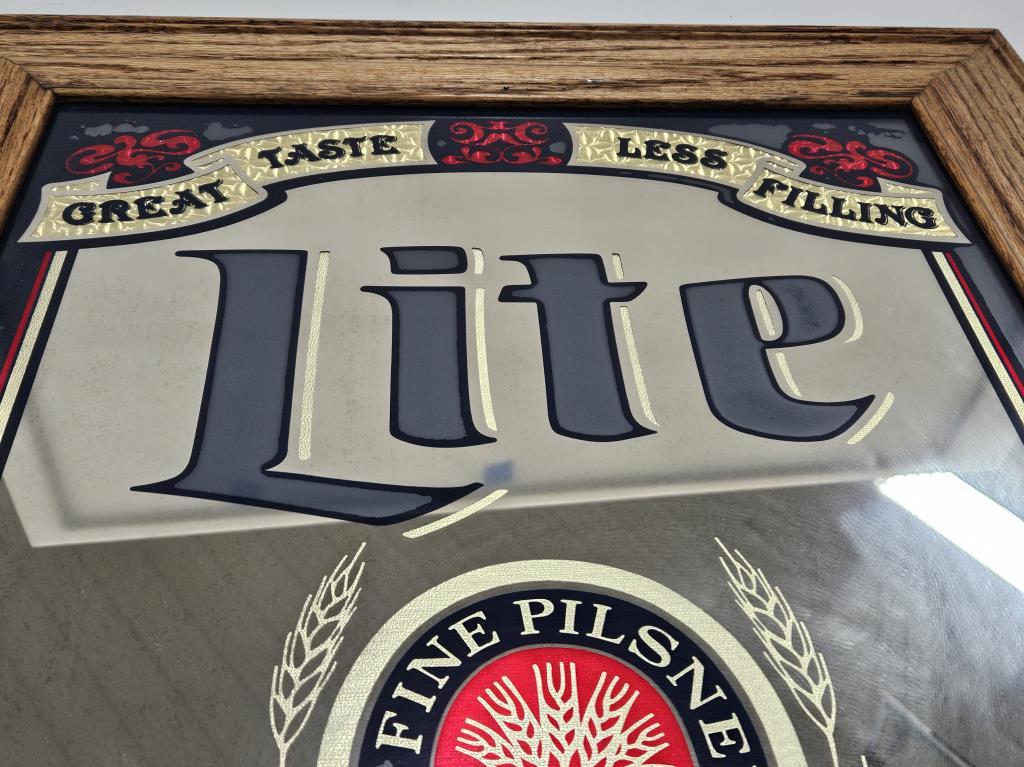 Miller Lite "Cold Beer" Bar Mirror - Framed